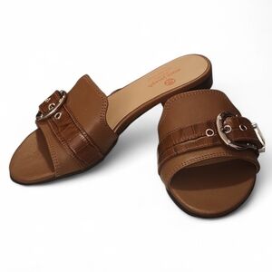 marc Joseph New York Cognac Rochelle Slides w/Buckle Old Money Size 6